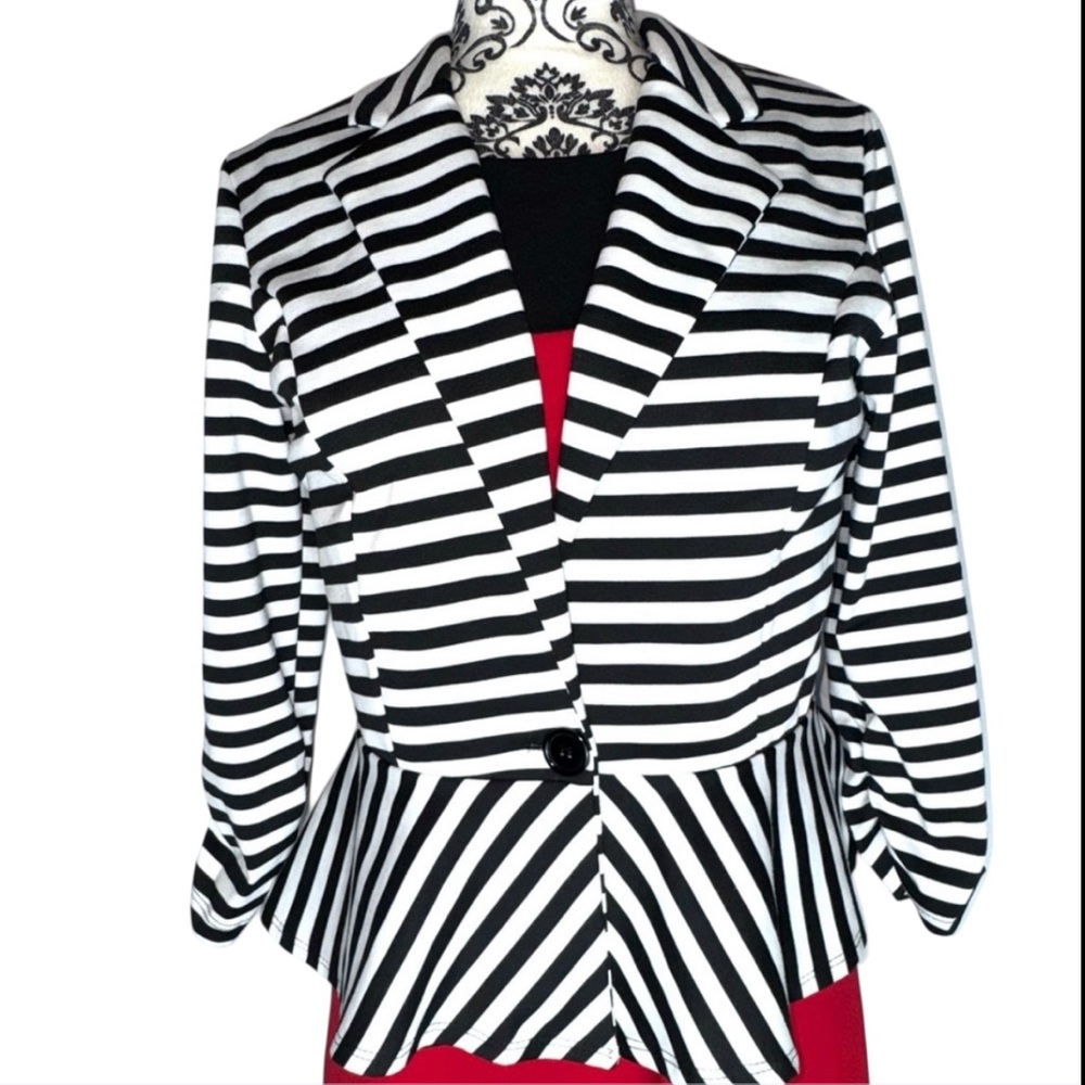 Charlotte Russe Black and White Striped One Button Peplum Blazer